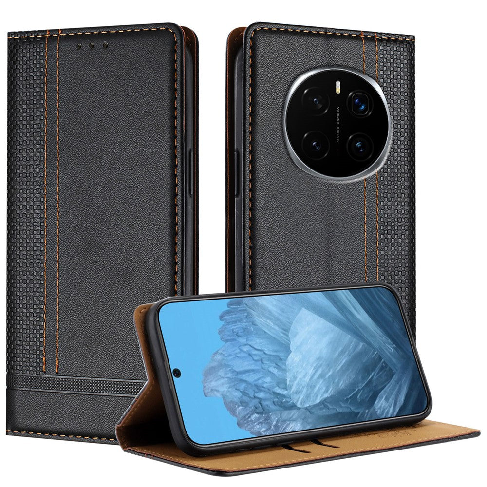 For Honor Magic7 Pro 5G Case L-Shaped Grid Pattern Leather Stand Phone Cover with Card Slots