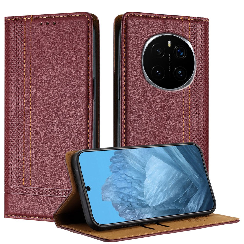 For Honor Magic7 Pro 5G Case L-Shaped Grid Pattern Leather Stand Phone Cover with Card Slots