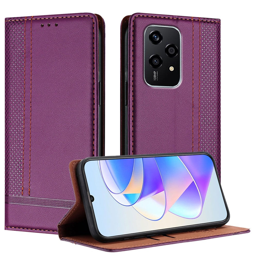 For Honor 200 Lite Case L-Shaped Grid Pattern Leather Stand Phone Cover with Card Slots