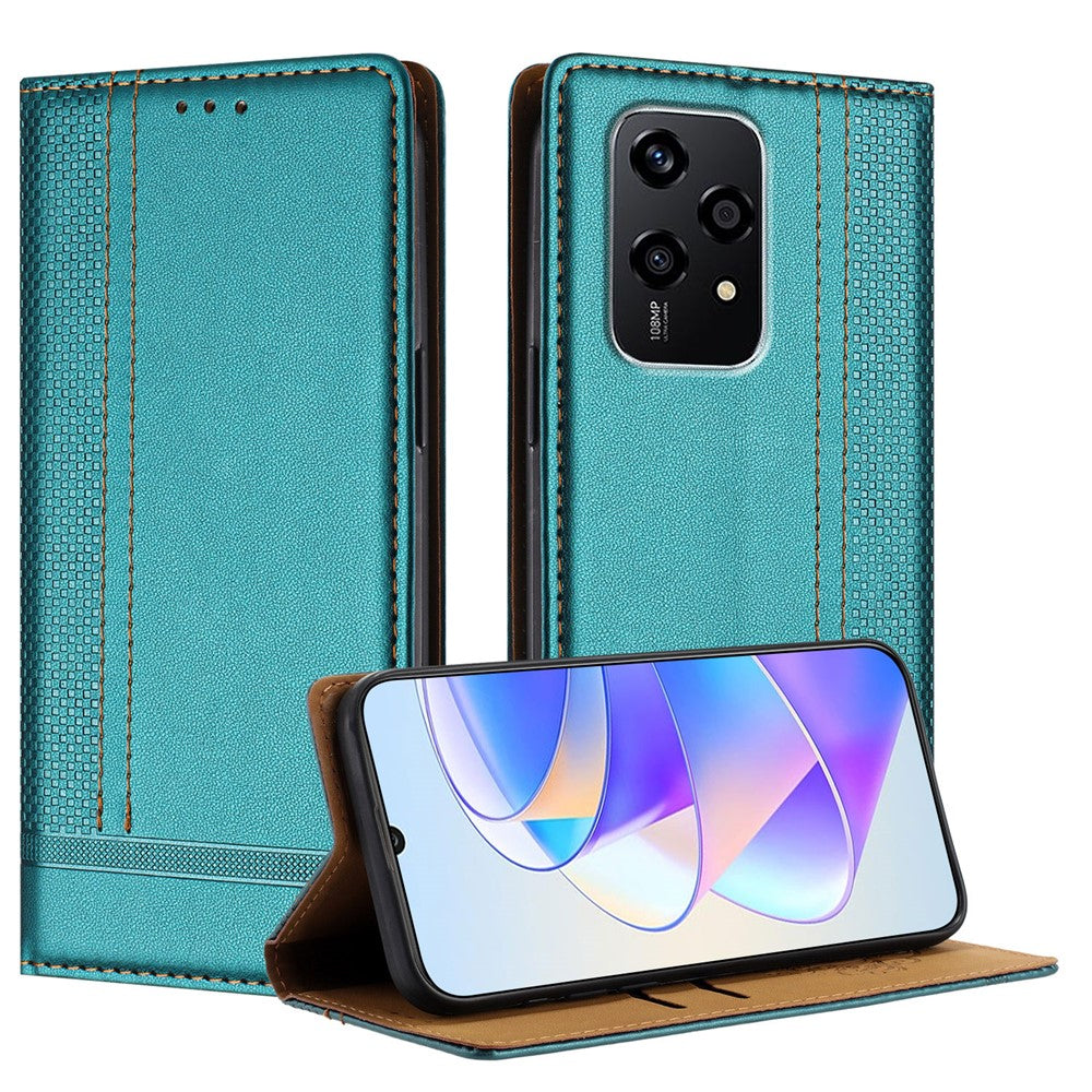 For Honor 200 Lite Case L-Shaped Grid Pattern Leather Stand Phone Cover with Card Slots