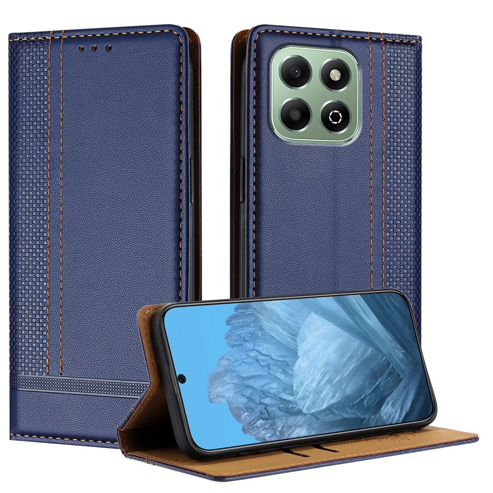 For Honor X6b 4G Case L-Shaped Grid Pattern Leather Stand Phone Cover with Card Slots