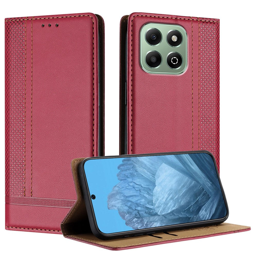 For Honor X6b 4G Case L-Shaped Grid Pattern Leather Stand Phone Cover with Card Slots