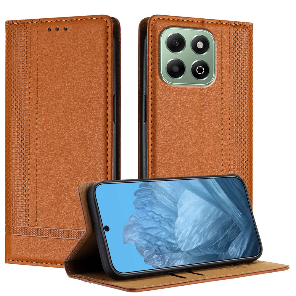 For Honor X6b 4G Case L-Shaped Grid Pattern Leather Stand Phone Cover with Card Slots