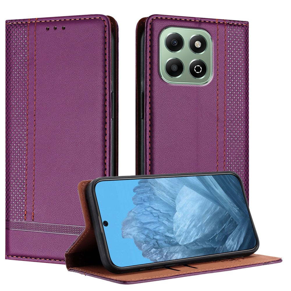 For Honor X6b 4G Case L-Shaped Grid Pattern Leather Stand Phone Cover with Card Slots