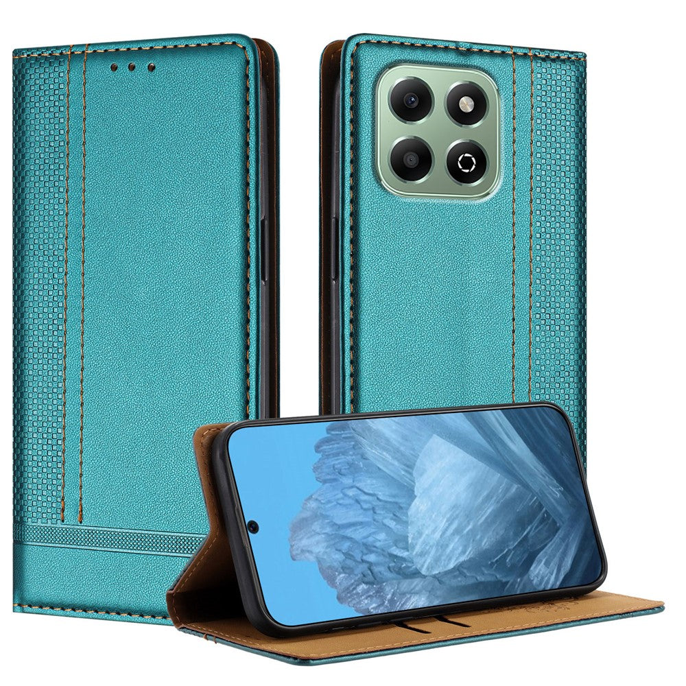 For Honor X6b 4G Case L-Shaped Grid Pattern Leather Stand Phone Cover with Card Slots