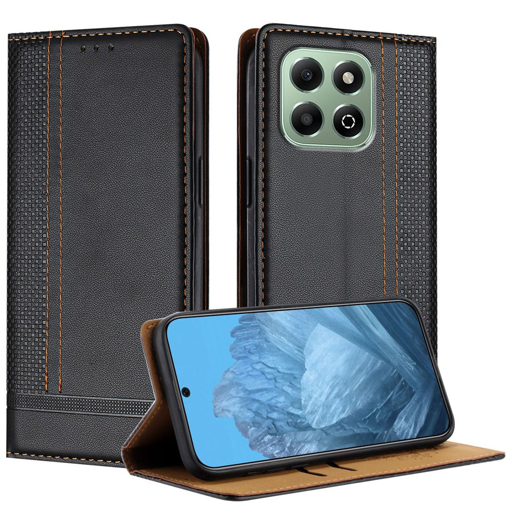 For Honor X6b 4G Case L-Shaped Grid Pattern Leather Stand Phone Cover with Card Slots