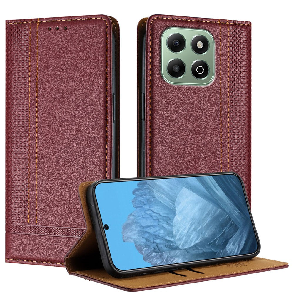 For Honor X6b 4G Case L-Shaped Grid Pattern Leather Stand Phone Cover with Card Slots