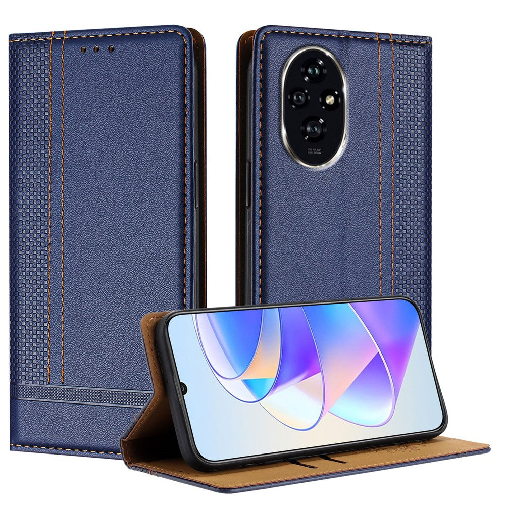 For Honor 200 Pro 5G Case L-Shaped Grid Pattern Leather Stand Phone Cover with Card Slots