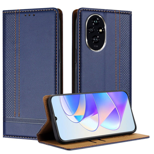Honor 200 Pro 5G Handyhülle – mit L-förmigem Gittermuster, Lederständer, mit Kartenfächern