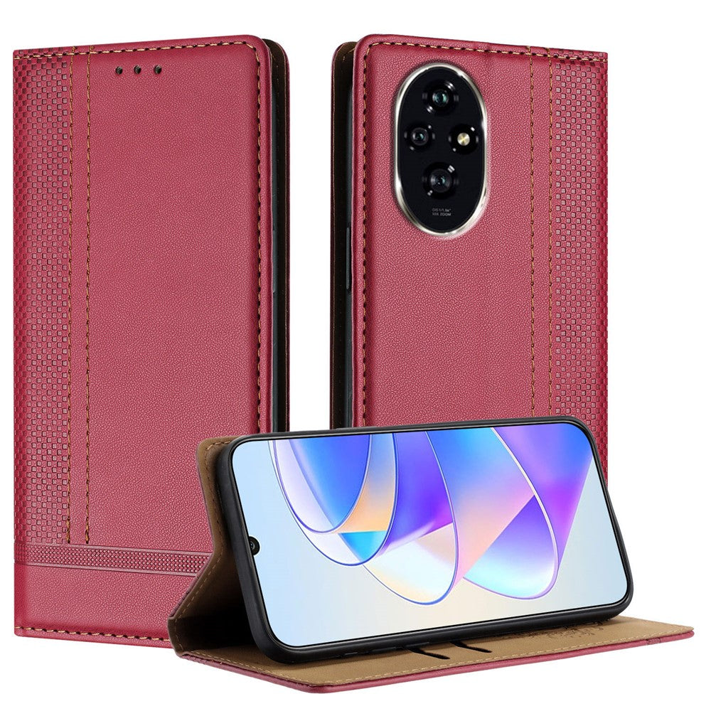 For Honor 200 Pro 5G Case L-Shaped Grid Pattern Leather Stand Phone Cover with Card Slots