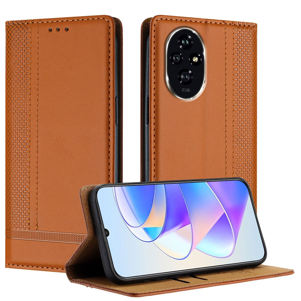 For Honor 200 Pro 5G Case L-Shaped Grid Pattern Leather Stand Phone Cover with Card Slots