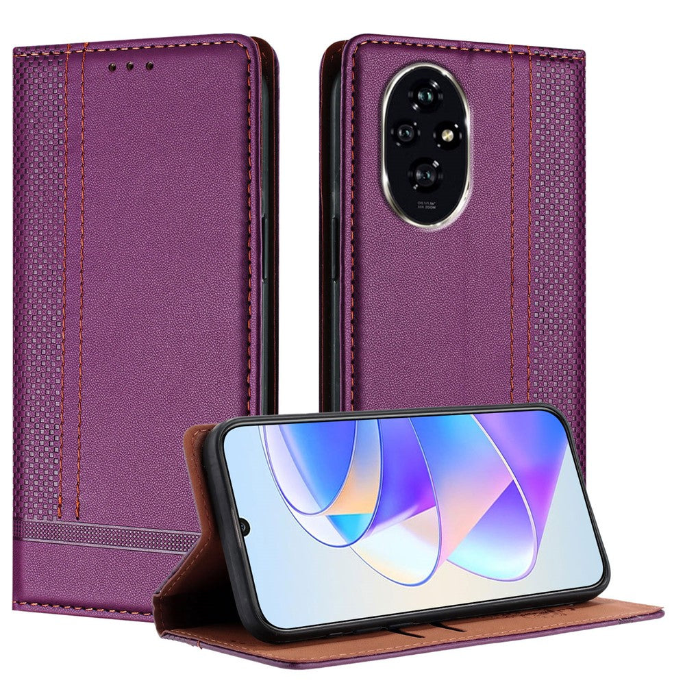 For Honor 200 Pro 5G Case L-Shaped Grid Pattern Leather Stand Phone Cover with Card Slots