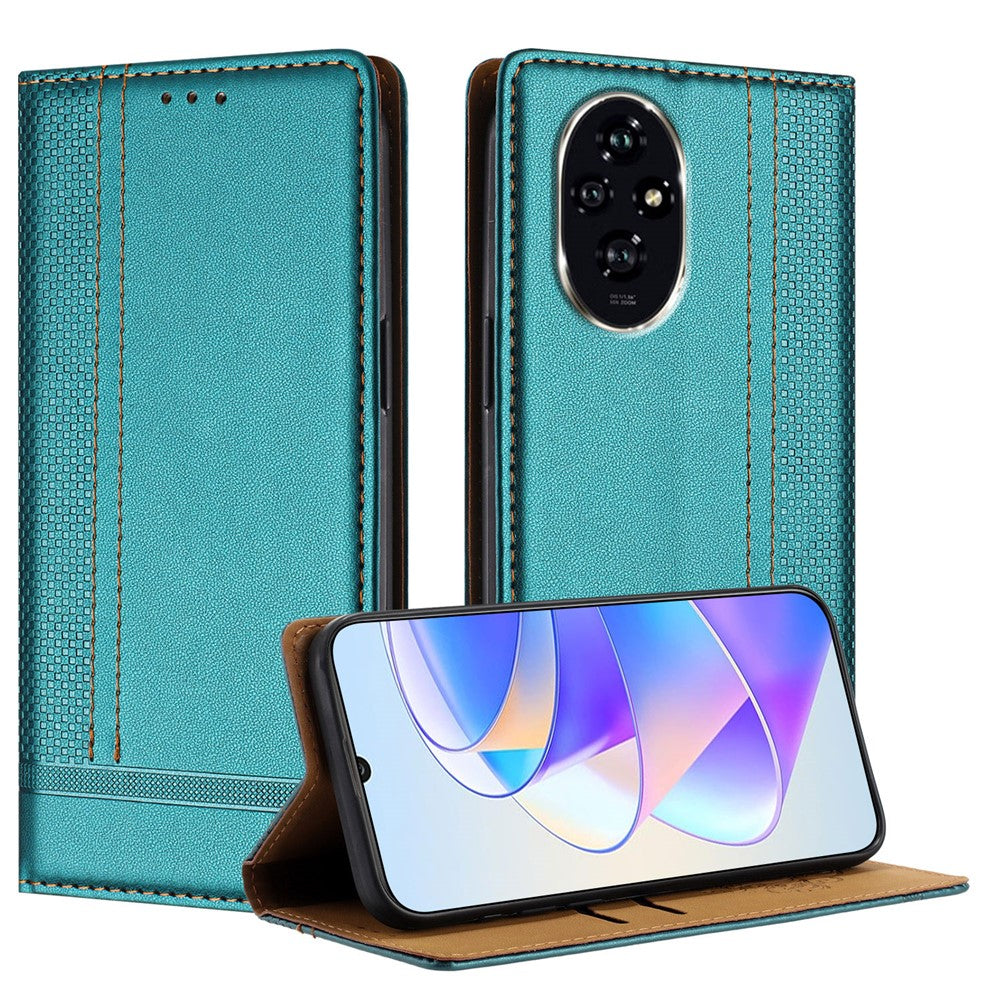 For Honor 200 Pro 5G Case L-Shaped Grid Pattern Leather Stand Phone Cover with Card Slots