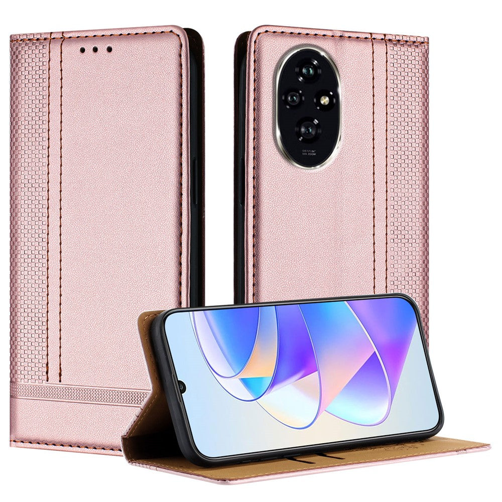 For Honor 200 Pro 5G Case L-Shaped Grid Pattern Leather Stand Phone Cover with Card Slots