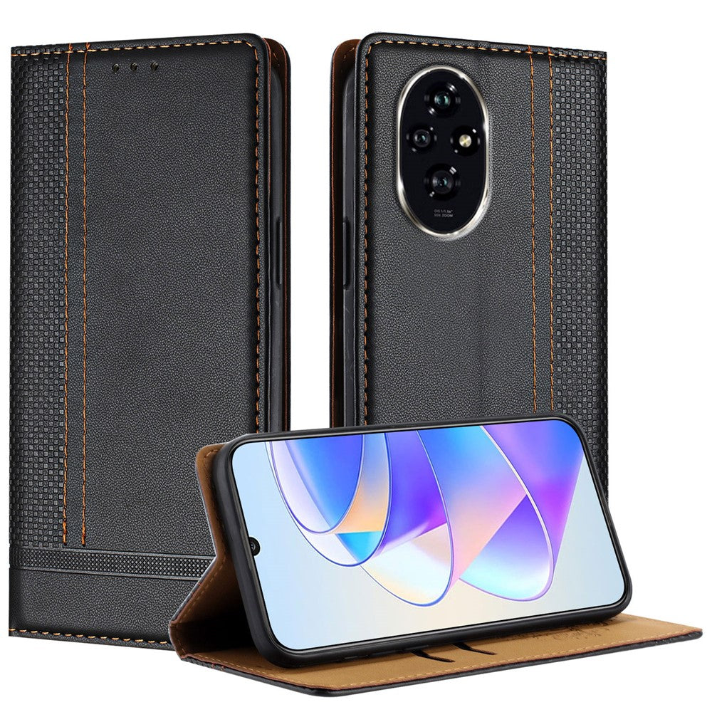 For Honor 200 Pro 5G Case L-Shaped Grid Pattern Leather Stand Phone Cover with Card Slots