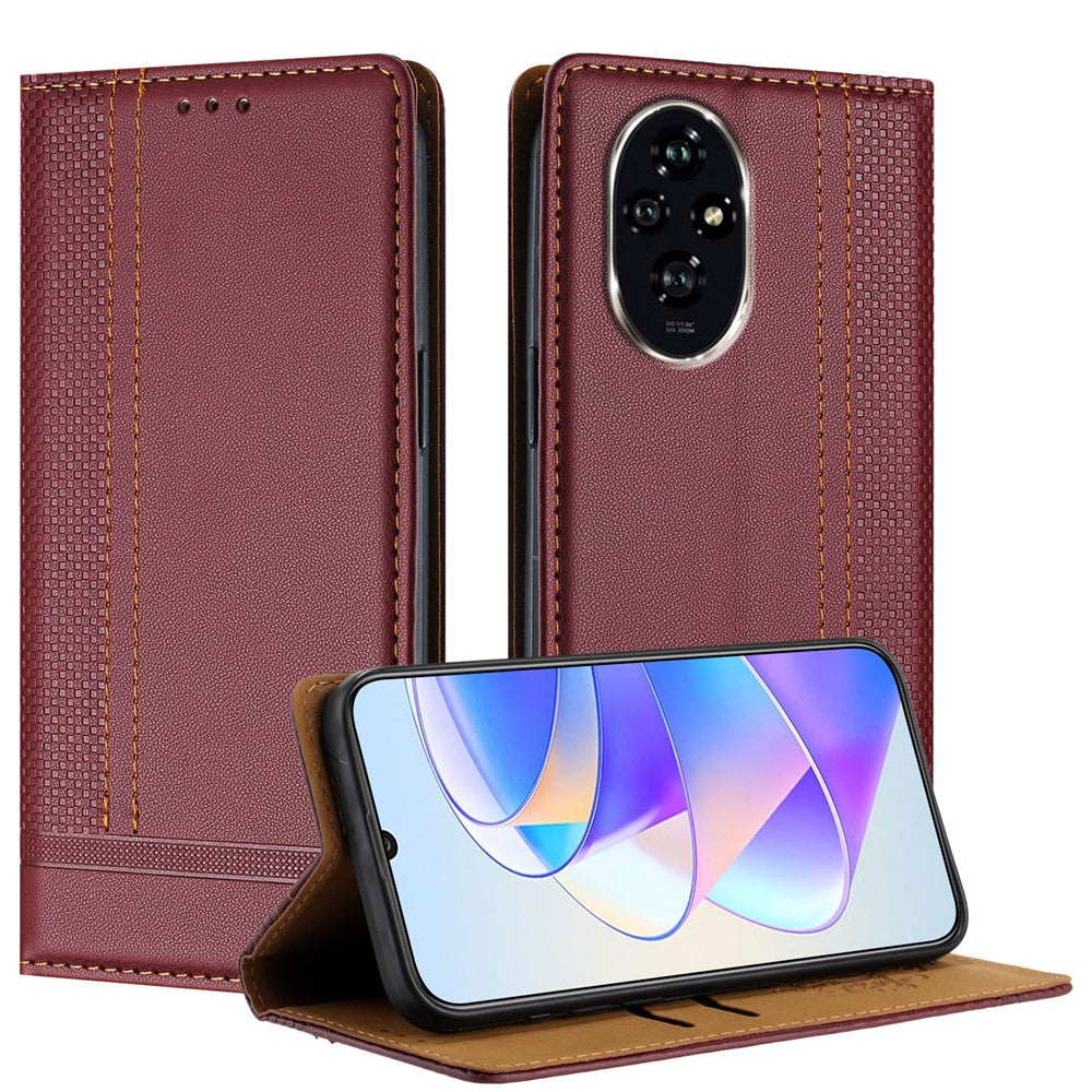 For Honor 200 Pro 5G Case L-Shaped Grid Pattern Leather Stand Phone Cover with Card Slots