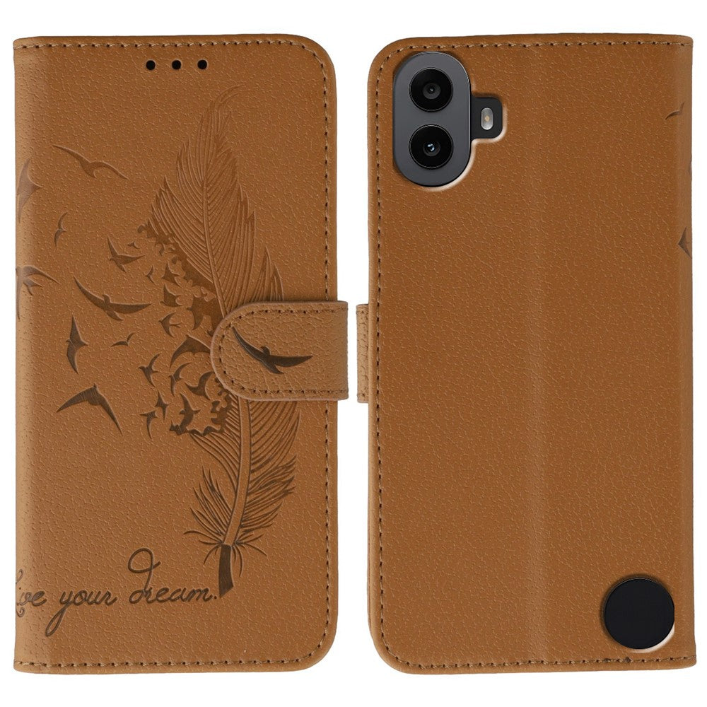Nothing CMF Phone 1 Wallet-Handyhülle – Mit Federmuster, aus PU-Leder