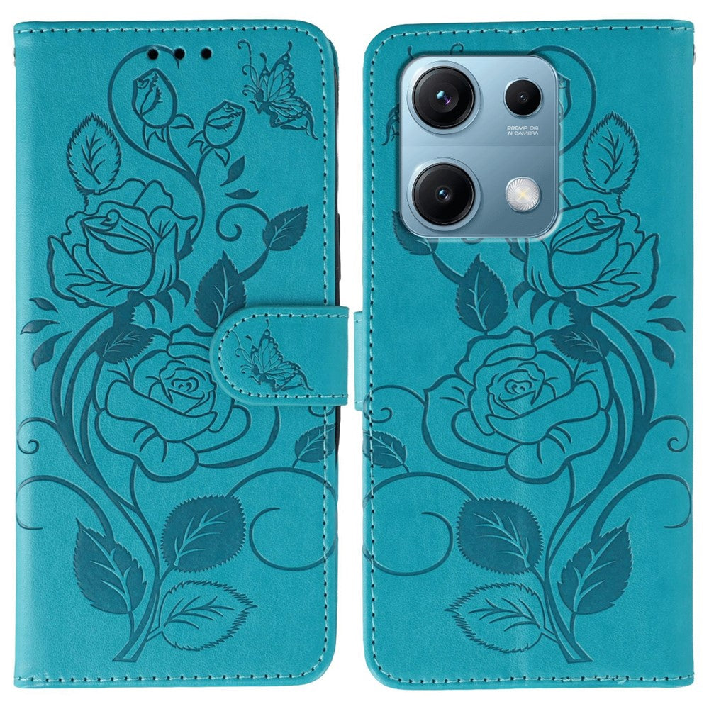 For Xiaomi Redmi Note 14S 4G / Note 13 Pro 4G / Poco M6 Pro 4G Case Wallet Stand Imprinted Rose Butterfly PU Leather Phone Cover