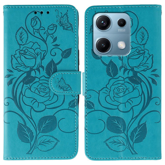Xiaomi Redmi Note 13 Pro 4G / Xiaomi Poco M6 Pro 4G / Xiaomi Redmi Note 14S 4G Handyhülle – Note 13 Pro 4G / Poco M6 Pro 4G , Brieftaschenständer, bedruckter Rosen-Schmetterling, PU-Leder