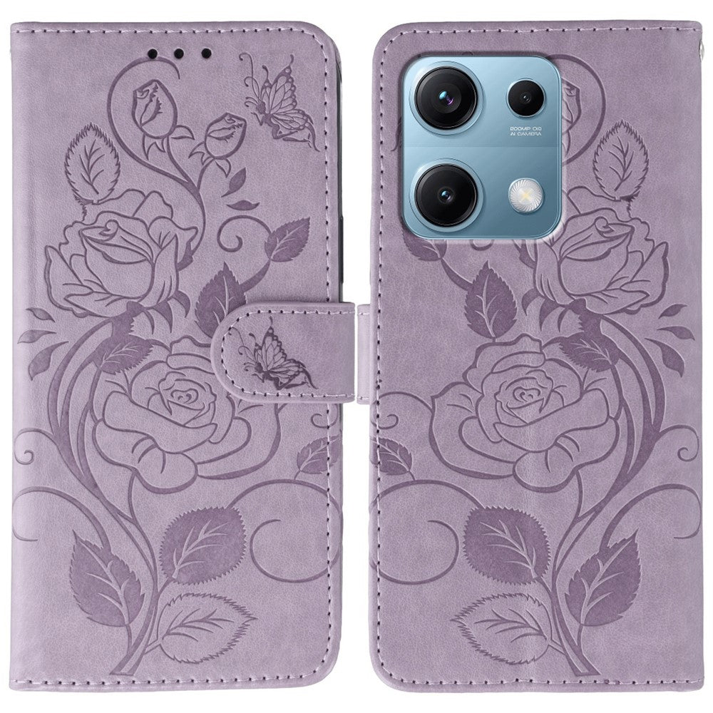 For Xiaomi Redmi Note 14S 4G / Note 13 Pro 4G / Poco M6 Pro 4G Case Wallet Stand Imprinted Rose Butterfly PU Leather Phone Cover