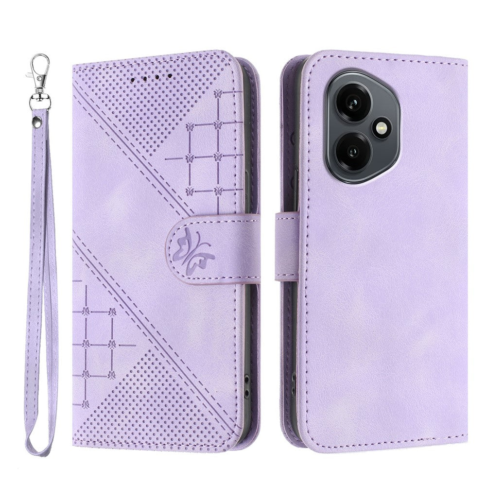 For Honor 400 5G (Global) Leather Wallet Case Butterfly Flower Imprinted Phone Cover with Strap