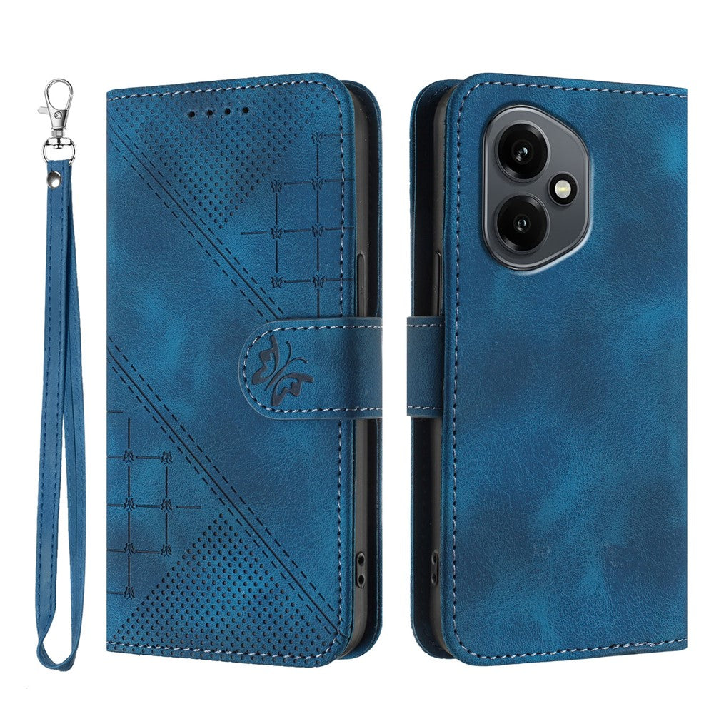 For Honor 400 5G (Global) Leather Wallet Case Butterfly Flower Imprinted Phone Cover with Strap