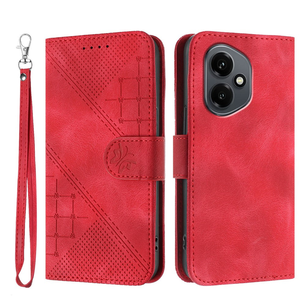 For Honor 400 5G (Global) Leather Wallet Case Butterfly Flower Imprinted Phone Cover with Strap