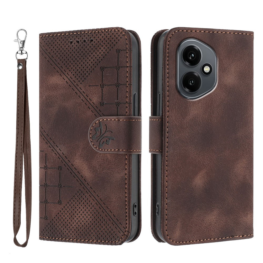 For Honor 400 5G (Global) Leather Wallet Case Butterfly Flower Imprinted Phone Cover with Strap