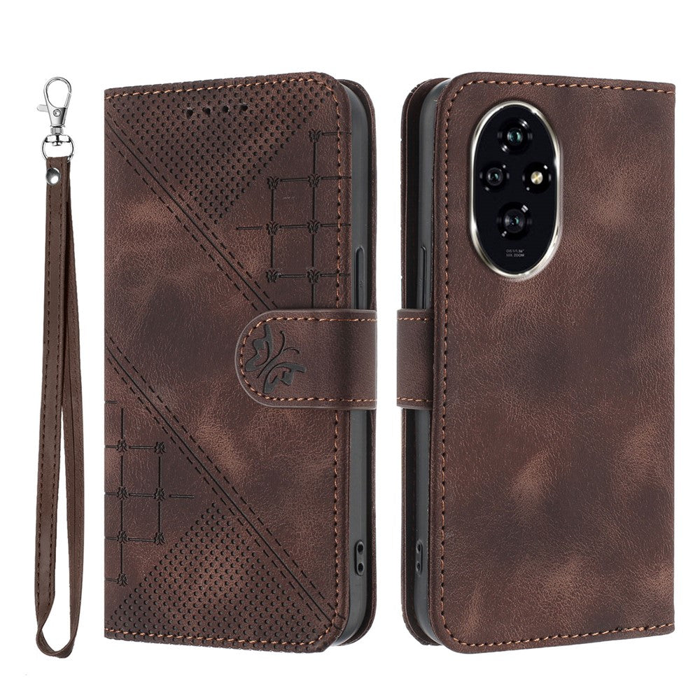 For Honor 200 Pro 5G Leather Wallet Case Butterfly Flower Imprinted Phone Cover with Strap