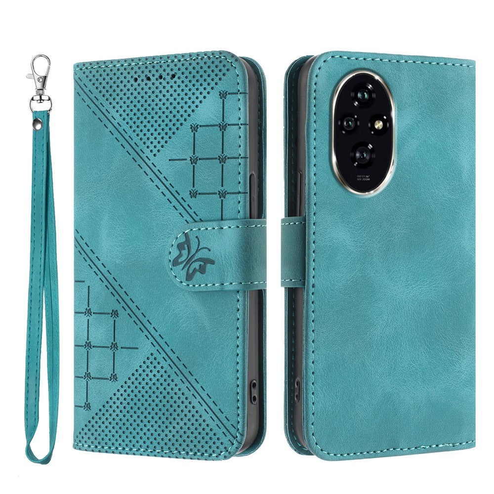 For Honor 200 Pro 5G Leather Wallet Case Butterfly Flower Imprinted Phone Cover with Strap