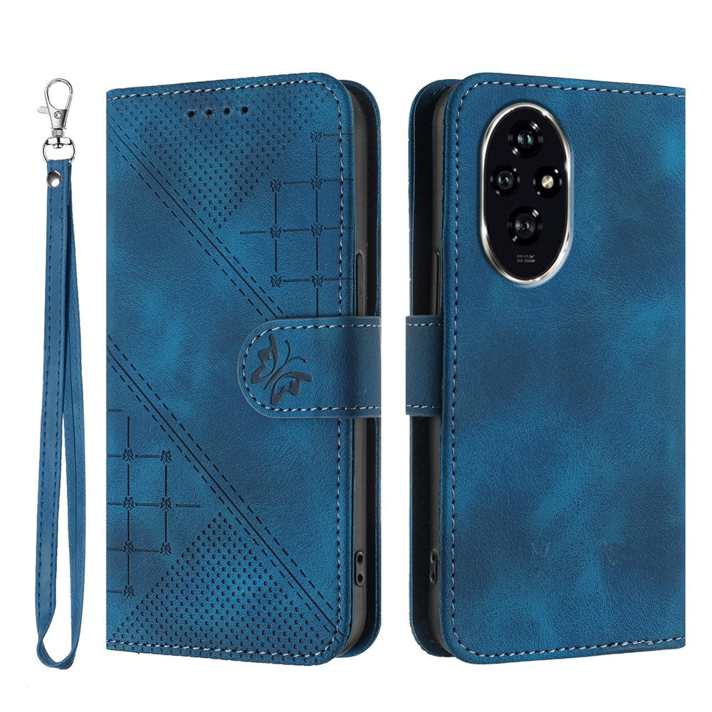For Honor 200 5G Leather Wallet Case Butterfly Flower Imprinted Phone Cover with Strap