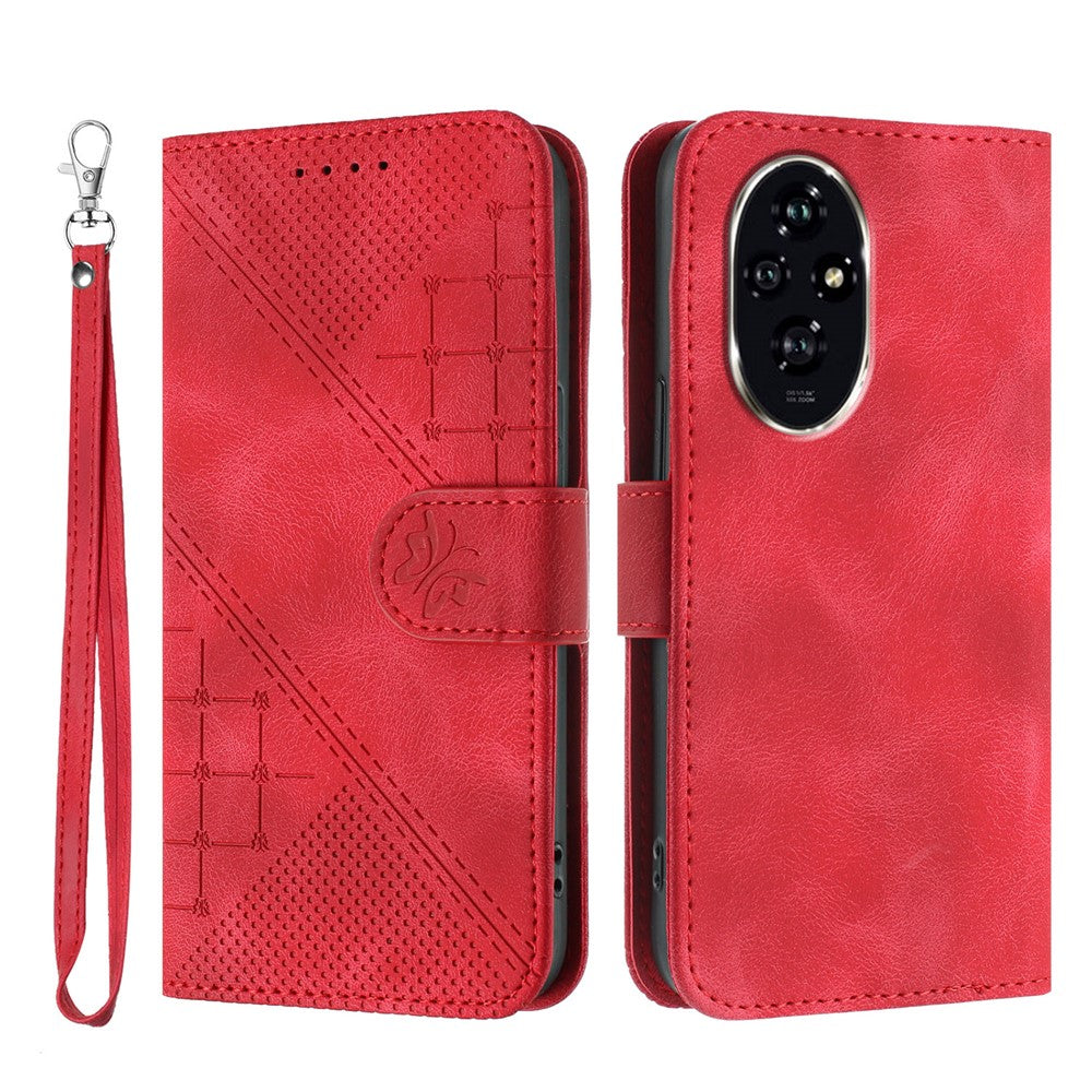 For Honor 200 5G Leather Wallet Case Butterfly Flower Imprinted Phone Cover with Strap