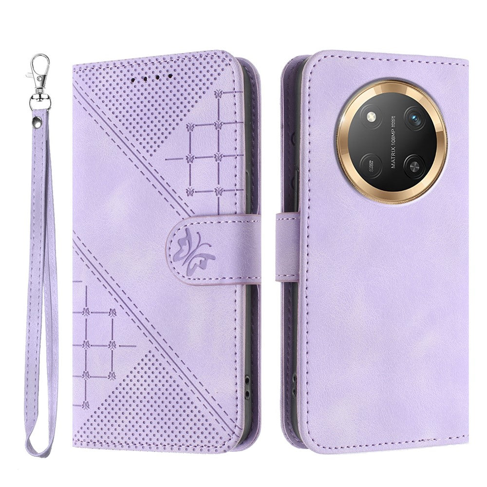 For Honor X60 Pro 5G / Honor Magic7 Lite 5G / Honor X9c 5G Leather Wallet Case Butterfly Flower Imprinted Phone Cover with Strap