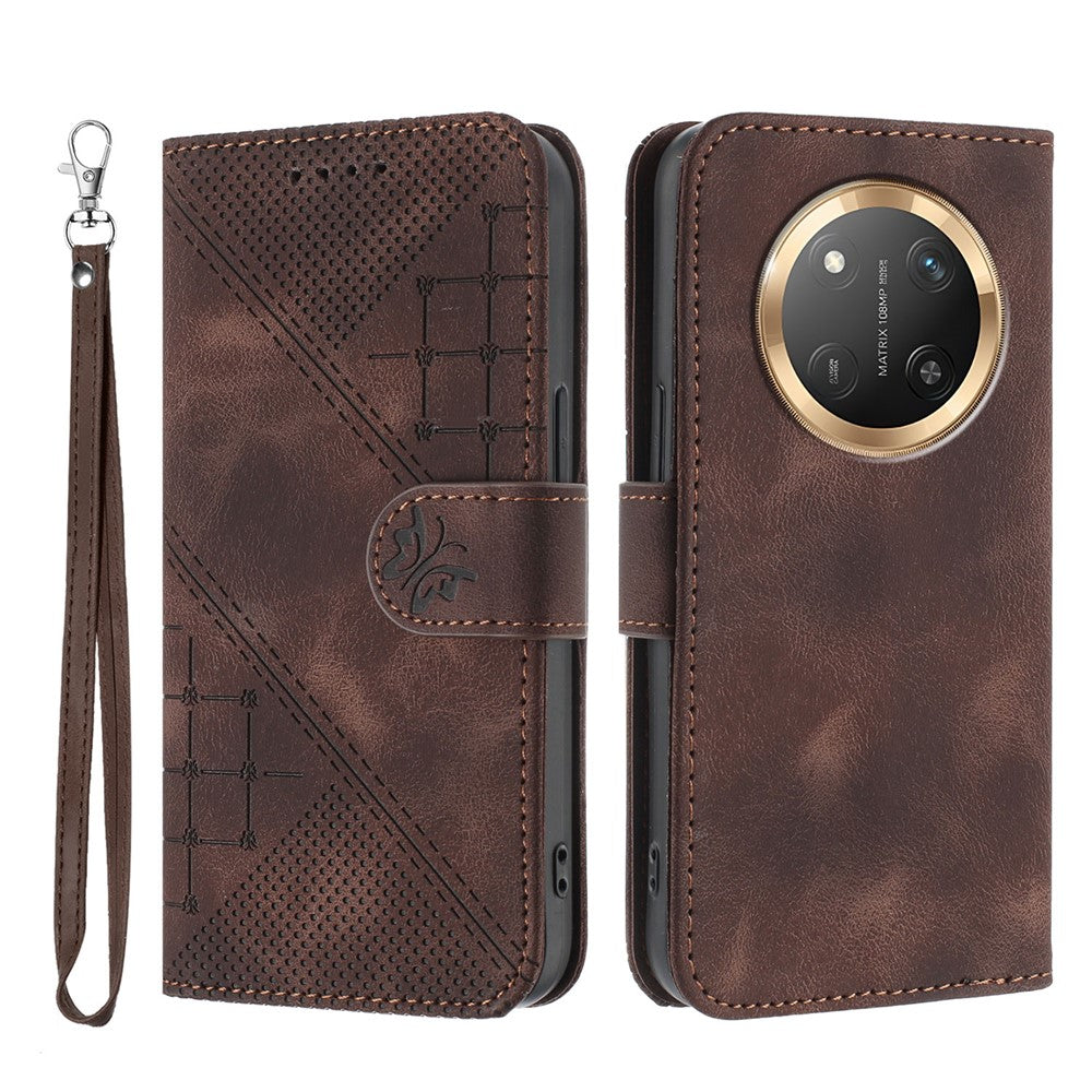 For Honor X60 Pro 5G / Honor Magic7 Lite 5G / Honor X9c 5G Leather Wallet Case Butterfly Flower Imprinted Phone Cover with Strap