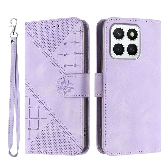 Honor X8b 4G / Honor X8c 4G Handyhülle – Leder-Geldbörsen- mit Schmetterlingsblumen-Aufdruck und Riemen