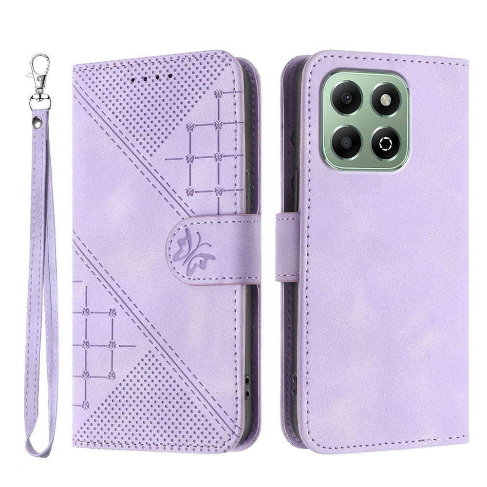 For Honor X6a 4G / Honor X6b 4G Leather Wallet Case Butterfly Flower Imprinted Phone Cover with Strap