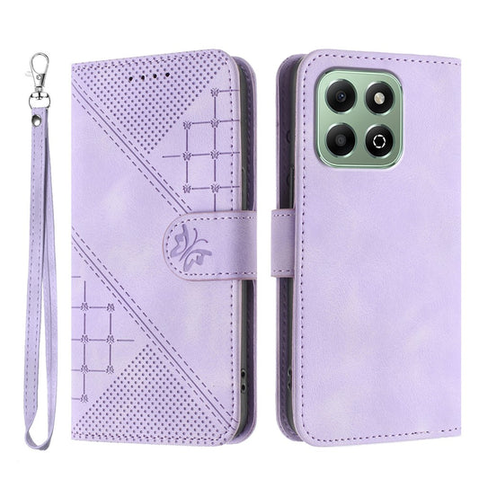 Honor X6a 4G / Honor X6b 4G Handyhülle – Leder-Geldbörsen- mit Schmetterlingsblumen-Aufdruck und Riemen
