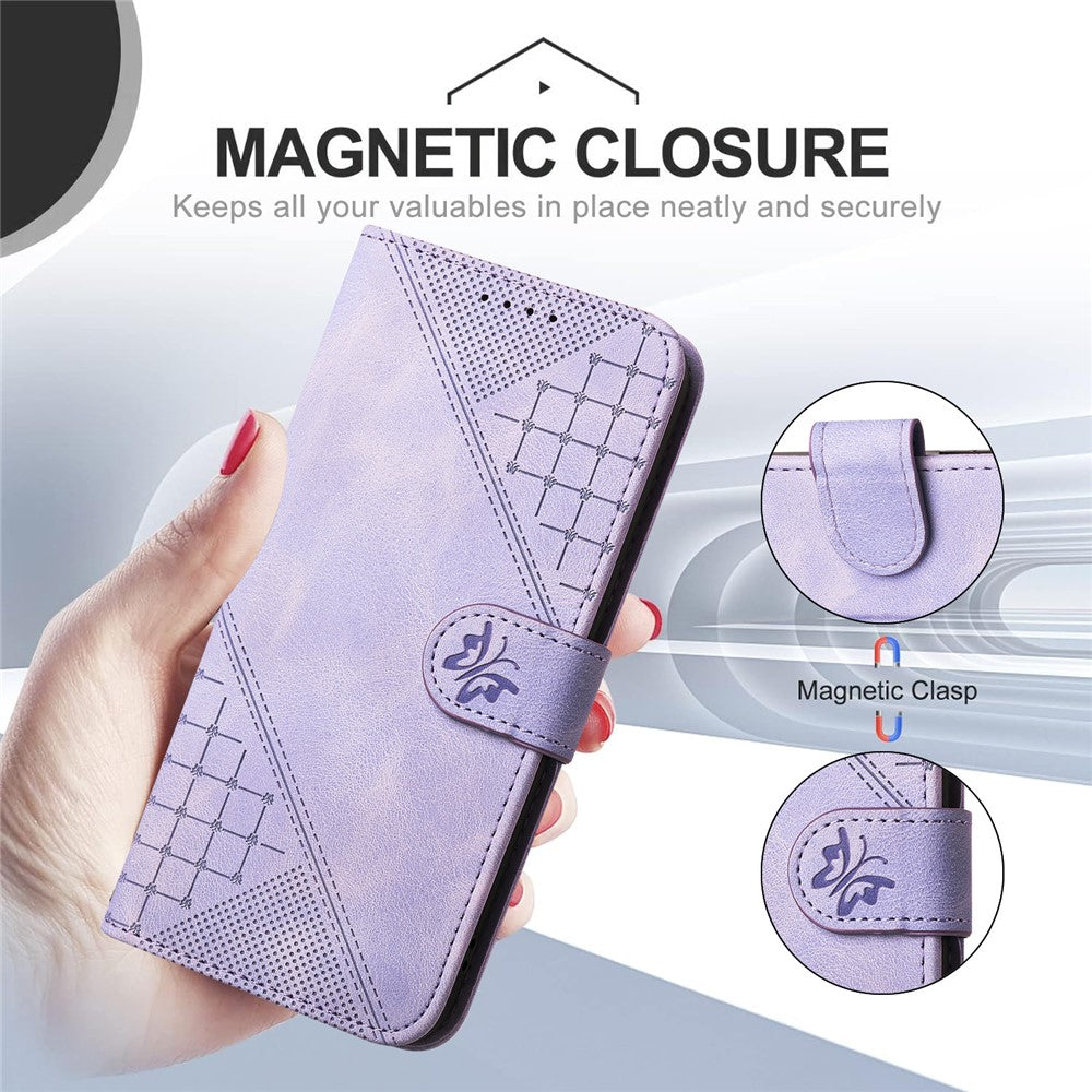 For Honor X6a 4G / Honor X6b 4G Leather Wallet Case Butterfly Flower Imprinted Phone Cover with Strap