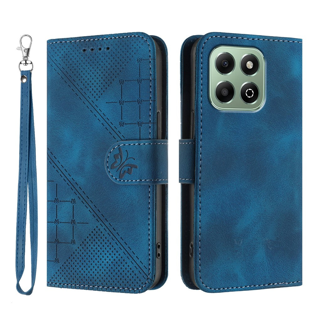 For Honor X6a 4G / Honor X6b 4G Leather Wallet Case Butterfly Flower Imprinted Phone Cover with Strap