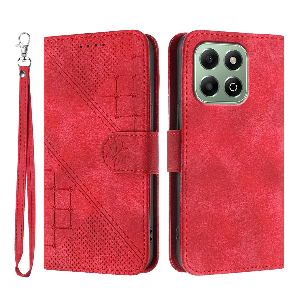 For Honor X6a 4G / Honor X6b 4G Leather Wallet Case Butterfly Flower Imprinted Phone Cover with Strap