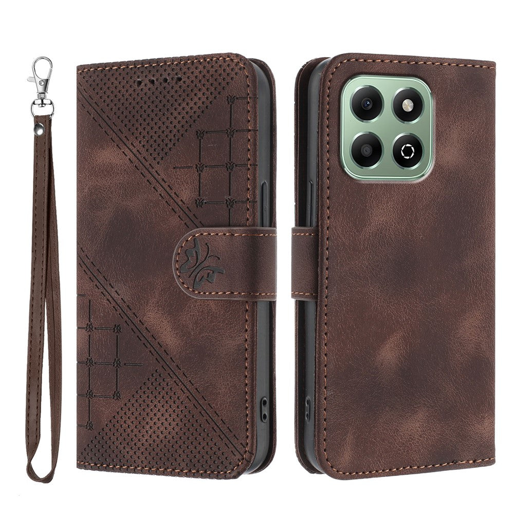 For Honor X6a 4G / Honor X6b 4G Leather Wallet Case Butterfly Flower Imprinted Phone Cover with Strap