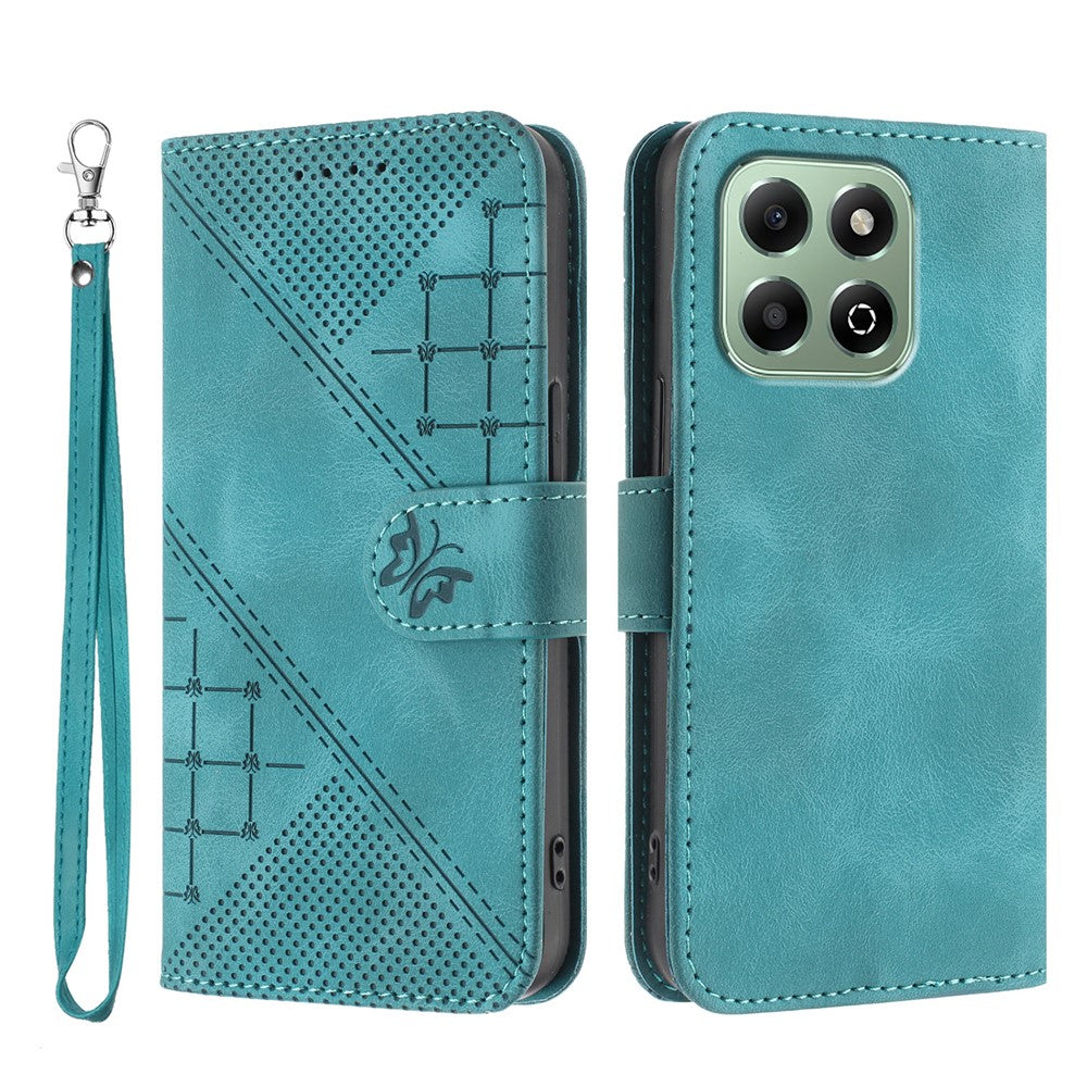 For Honor X6a 4G / Honor X6b 4G Leather Wallet Case Butterfly Flower Imprinted Phone Cover with Strap