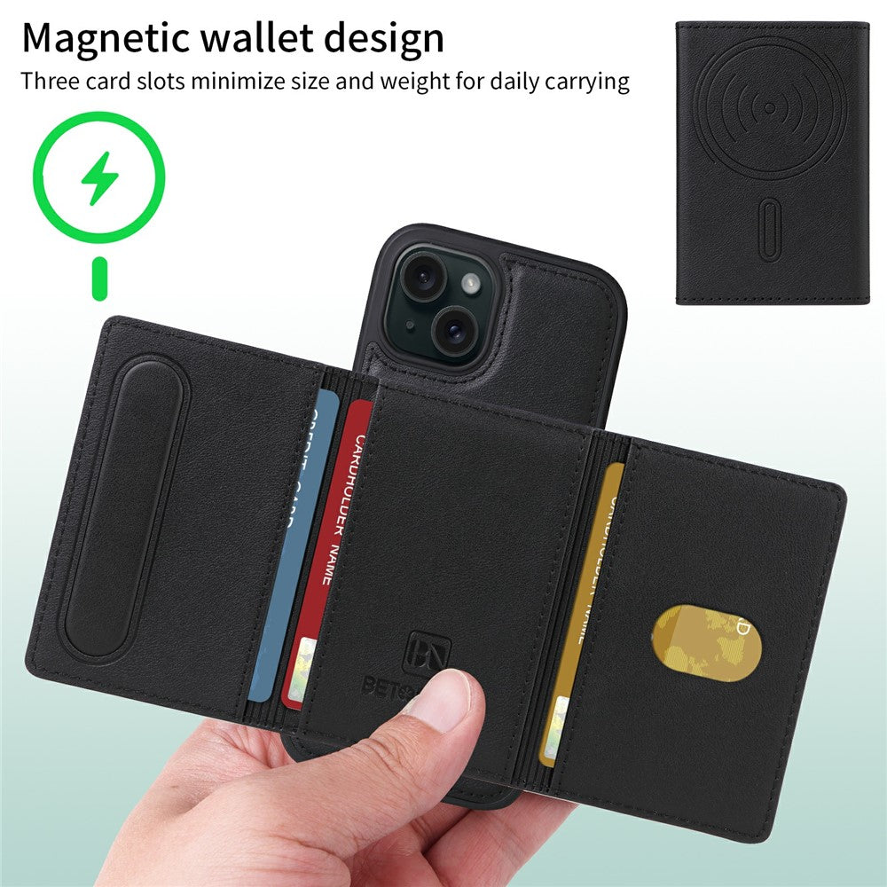 iPhone 15 Lederhülle – Mit abnehmbarer Kartentasche, magnetisch & Ständer
