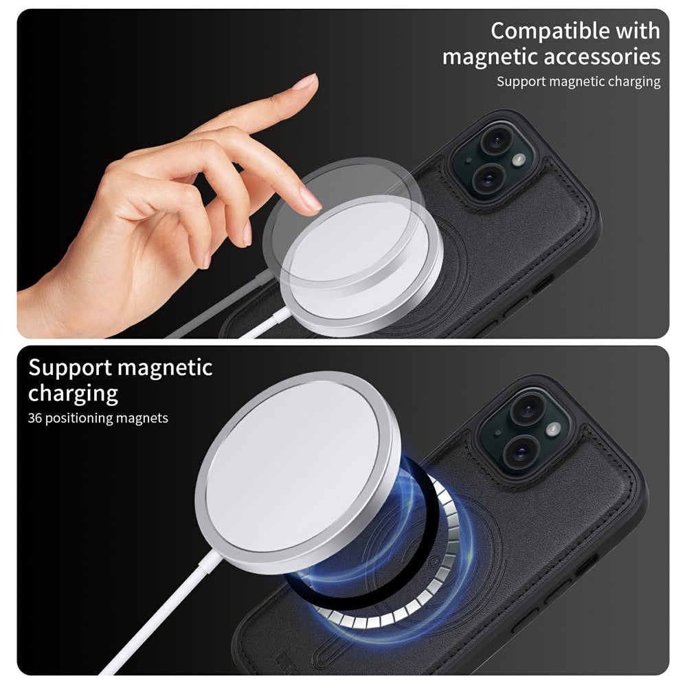 iPhone 15 Lederhülle – Mit abnehmbarer Kartentasche, magnetisch & Ständer