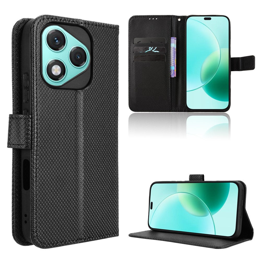 For Honor 400 Lite 5G Leather Wallet Case with Strap Diamond Texture Phone Cover