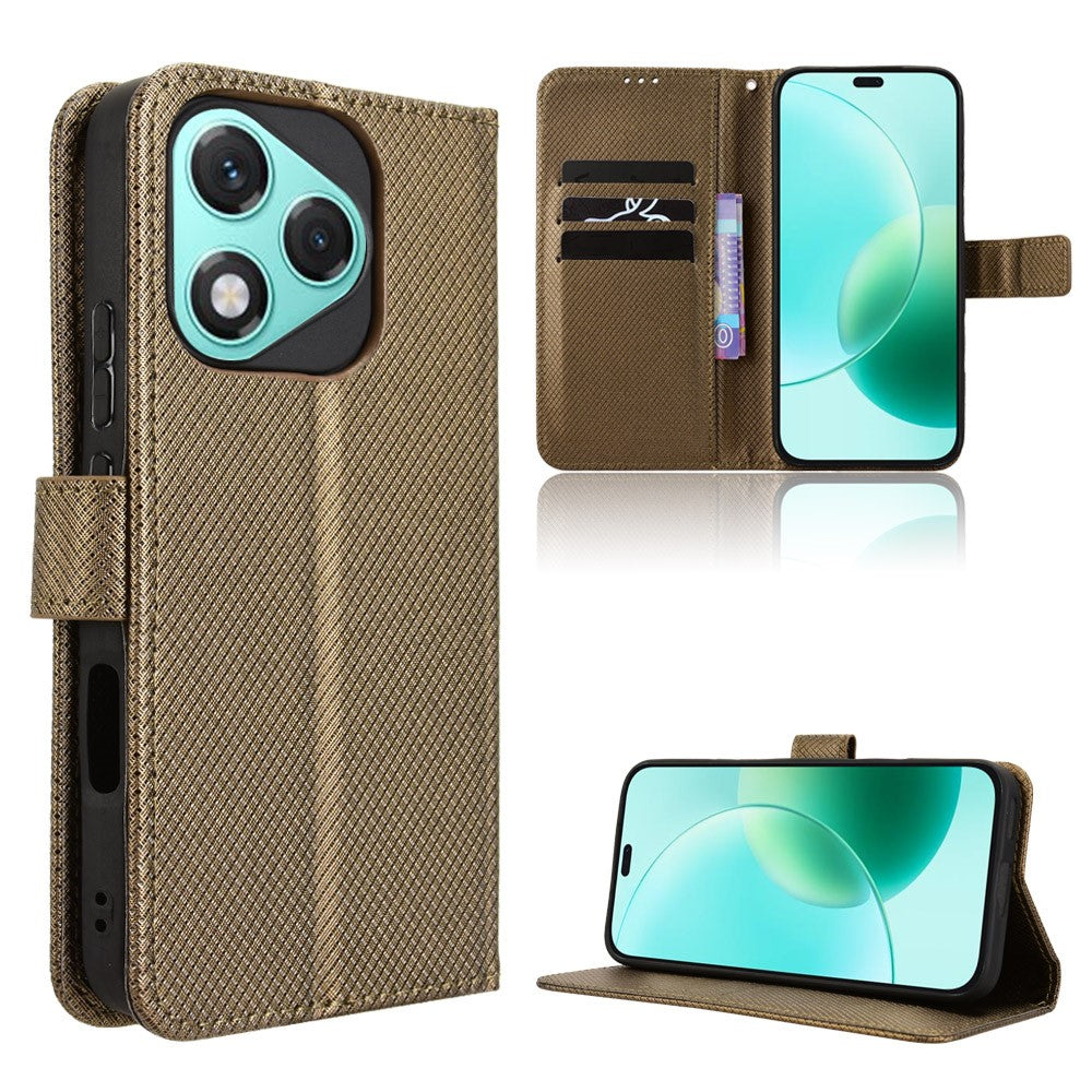 For Honor 400 Lite 5G Leather Wallet Case with Strap Diamond Texture Phone Cover
