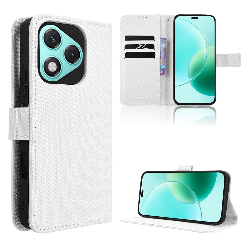 For Honor 400 Lite 5G Leather Wallet Case with Strap Diamond Texture Phone Cover