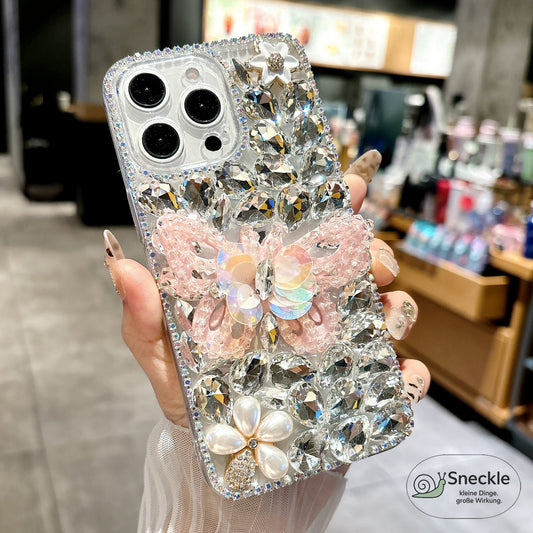 iPhone 15 Pro Max Hülle mit Schmetterlingsmuster & Strass-Steinen