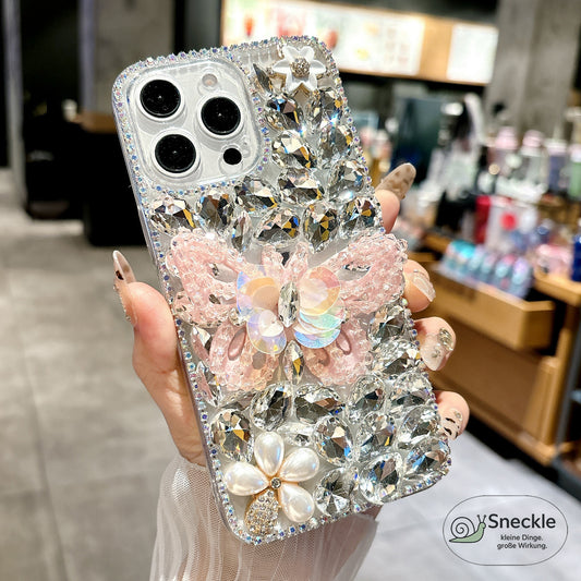 iPhone 16 Pro Max Hülle mit Schmetterlingsmuster & Strass-Steinen