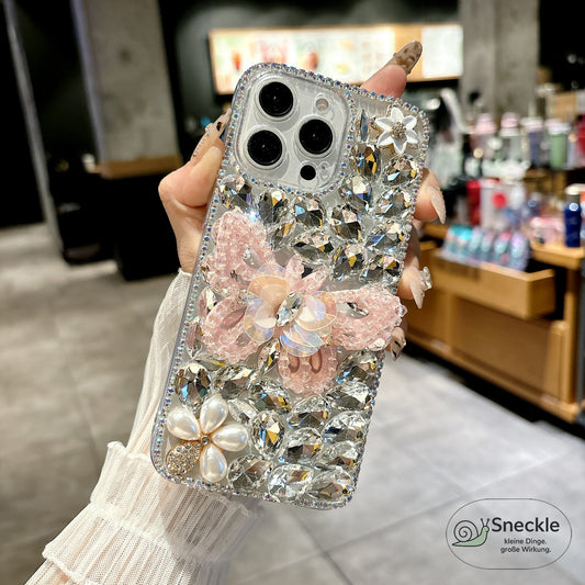 iPhone 16 Pro Max Hülle mit Schmetterlingsmuster & Strass-Steinen